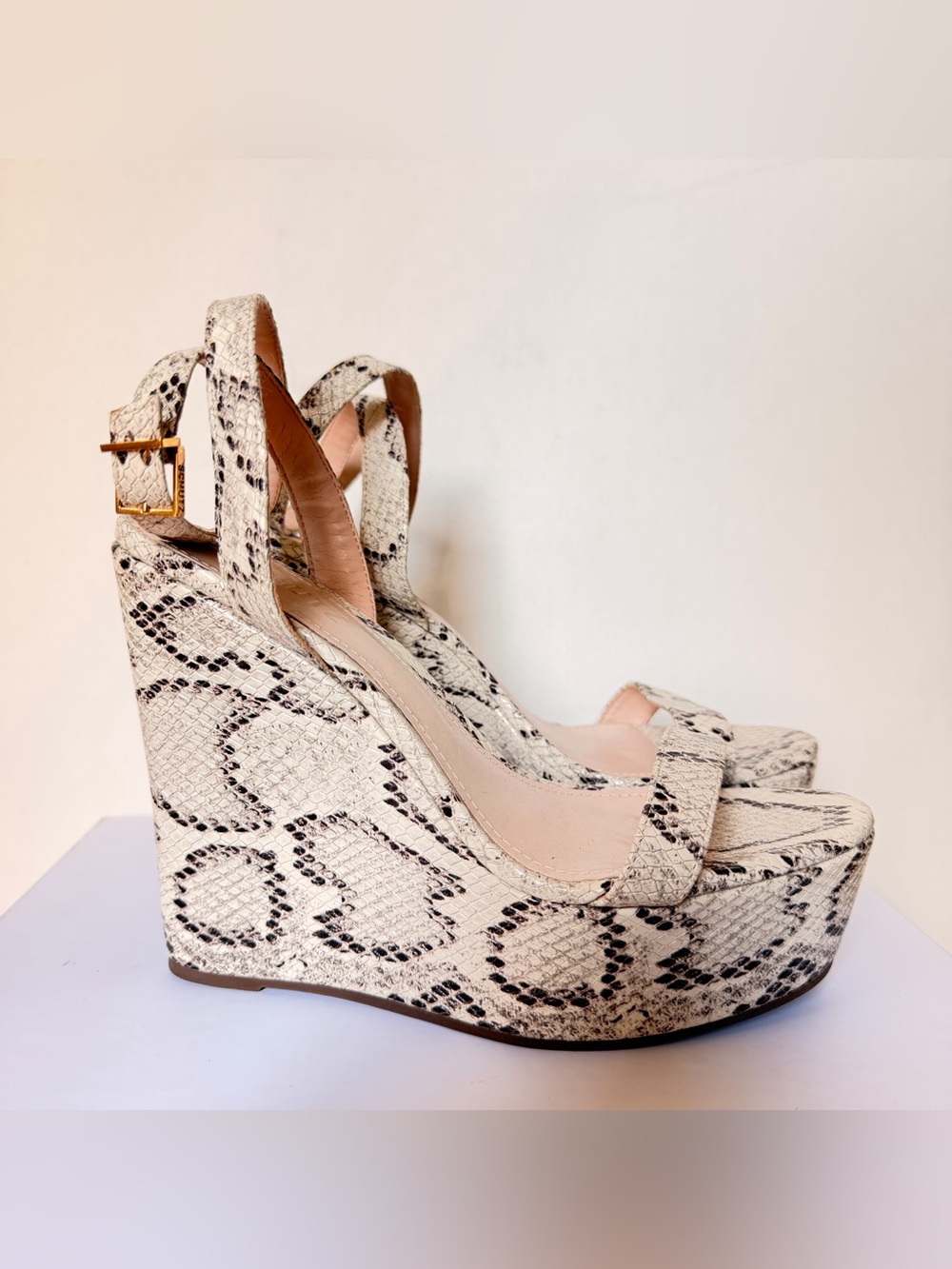 NEW Schutz Snake Print Leather Platform Wedge Sandals Women’s US 8.5 / EUR 39 - Picture 3 of 7